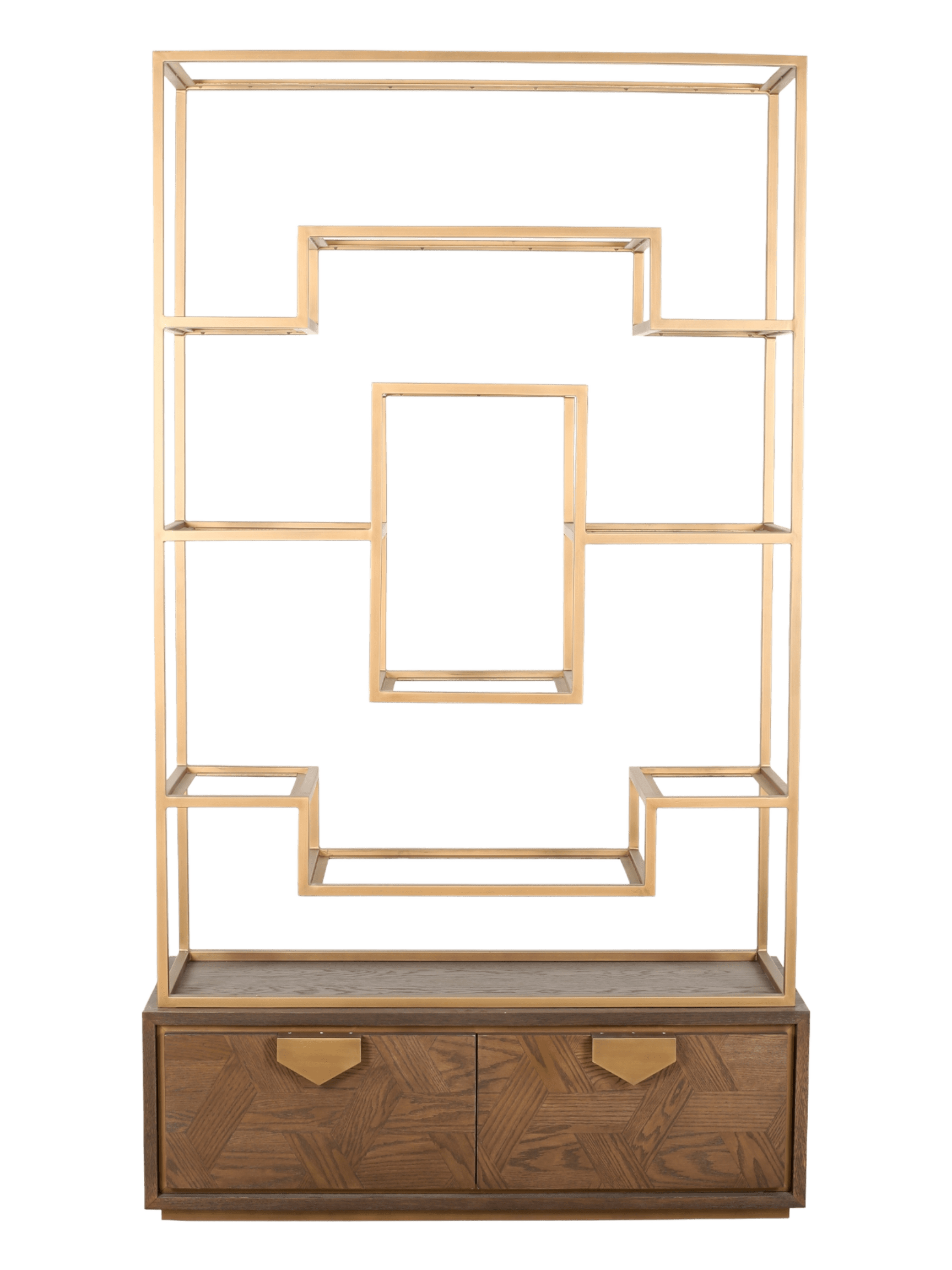 Jorge Display Bookcase Brown / Brass With Glass Shelf